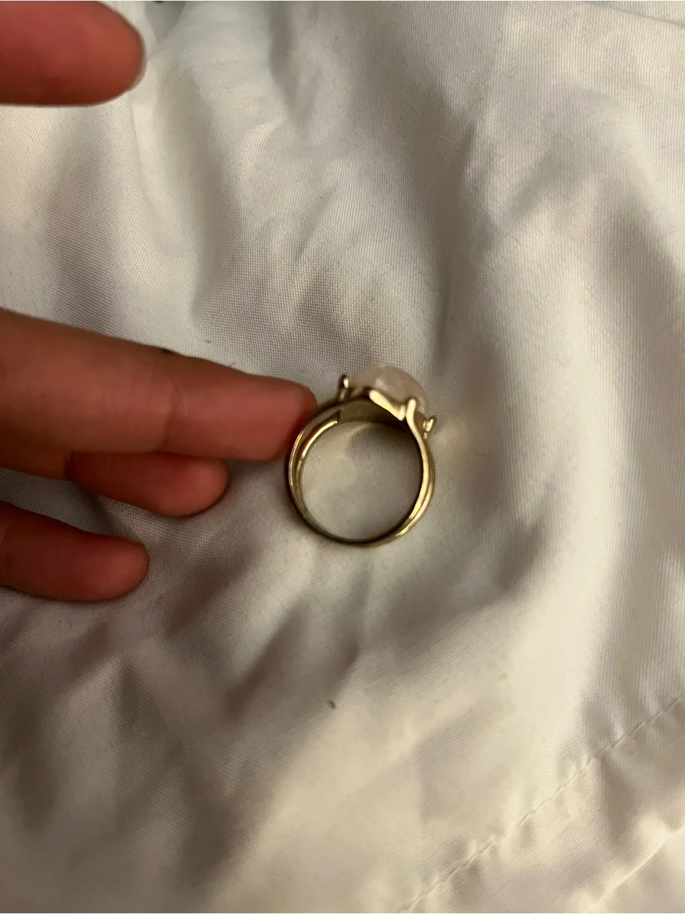 Zara Gold-Tone Teardrop Ring with Cream Opalescent Stone